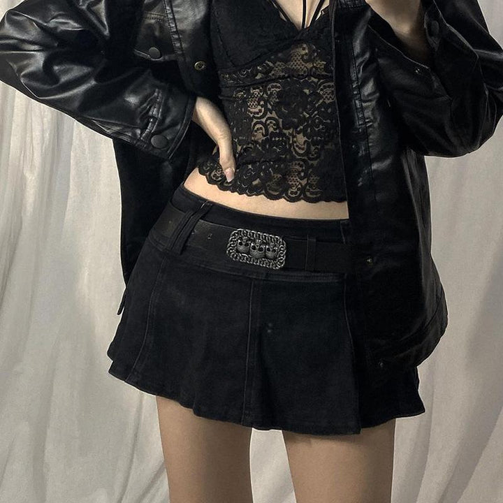 Linda – Plisseret Denim-miniskirt Med Bælte