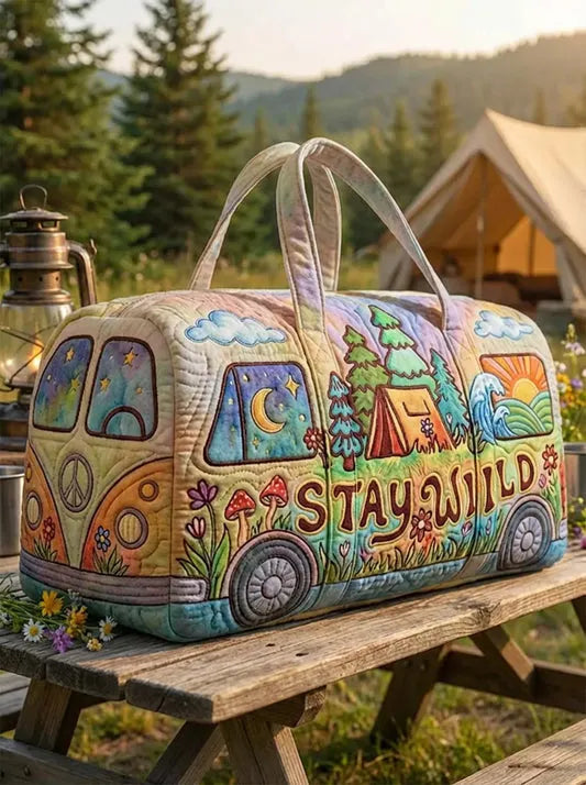 RetroBloom – Vatteret Rejsetaske Med Vintage Campingvognsmotiv