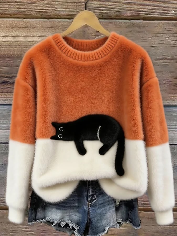 Aiste – Afslappet Sweater Med Katteprint