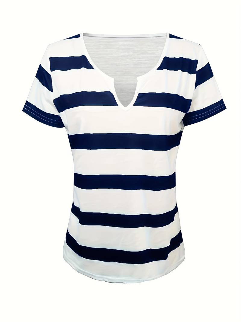 Kiley - Elegant Stribet T-shirt Med Korte Ærmer