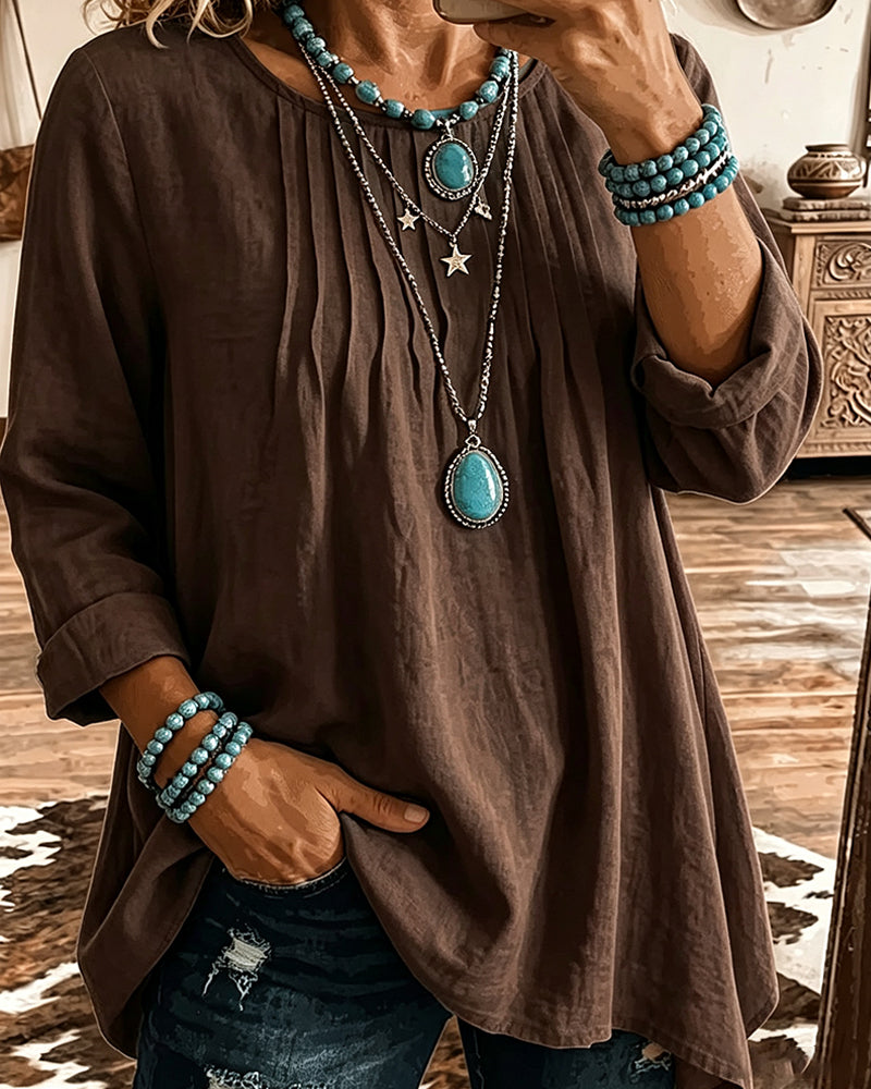 Taireen – Boho Inspireret Plisseret Tunika Bluse