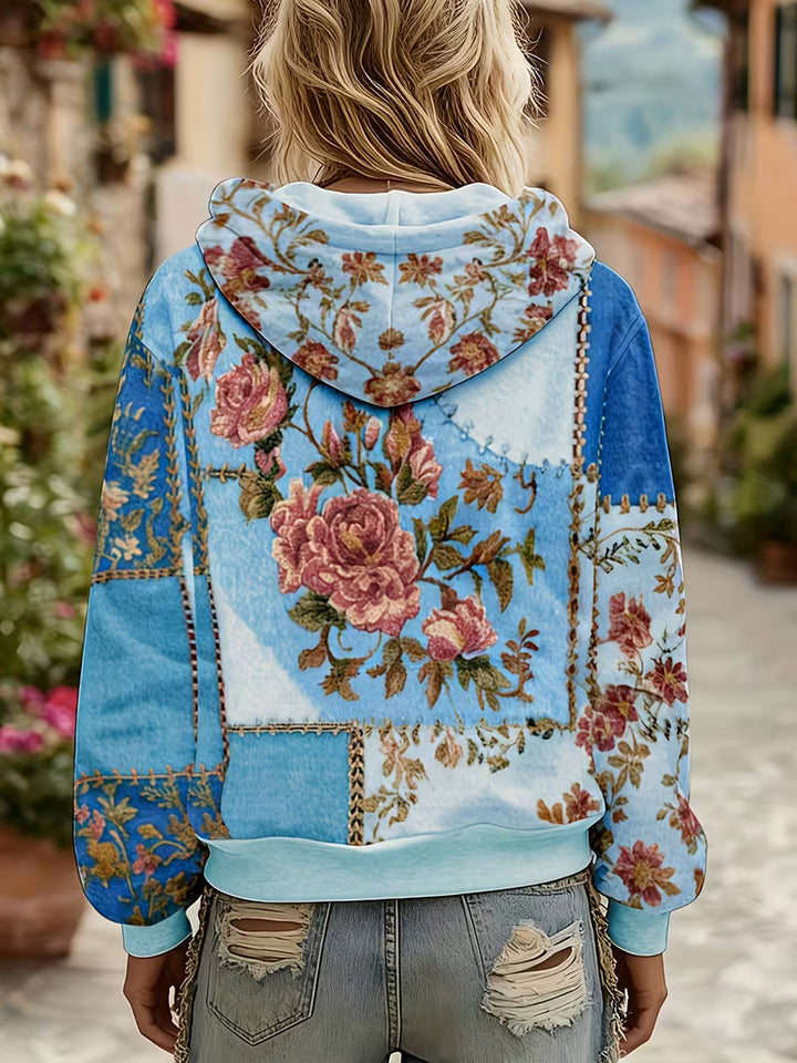 Norella – Langærmet Hættetrøje Med Blomstermønster I Patchwork