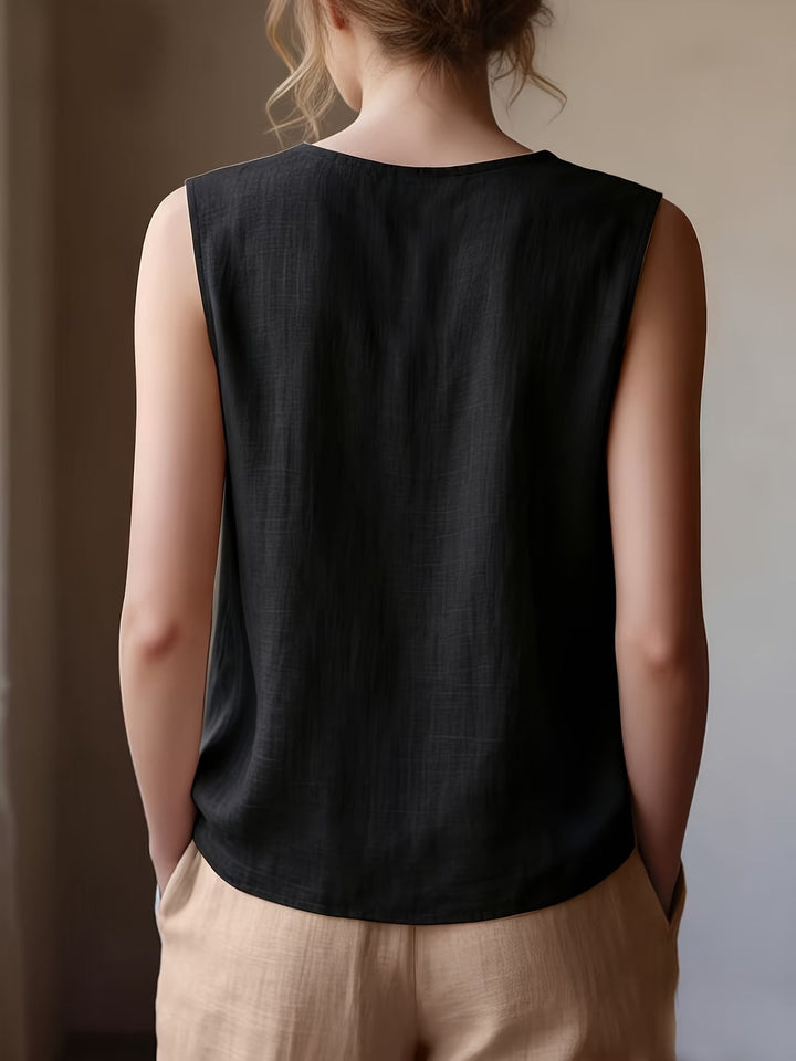 Safiya – Ærmeløs Bluse Med Flæsehalsudskæring