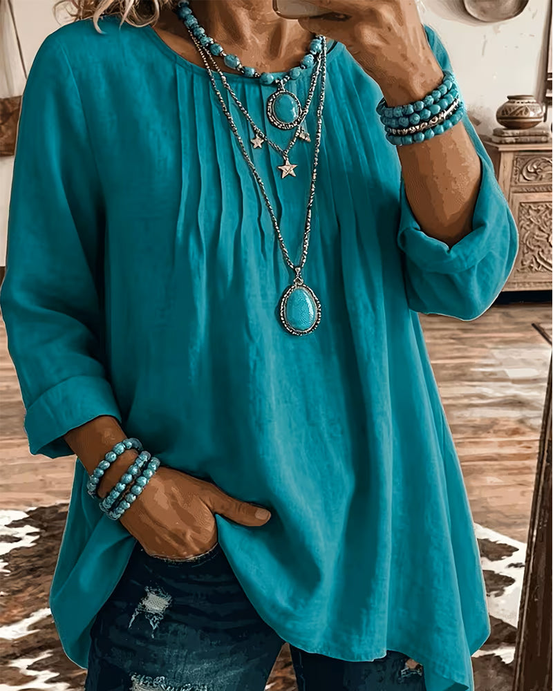 Taireen – Boho Inspireret Plisseret Tunika Bluse