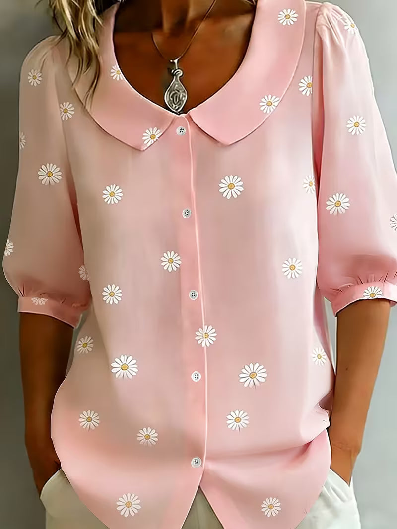 Alvique – Bluse Med Kort Ærme Og Blomsterprint På Kraven