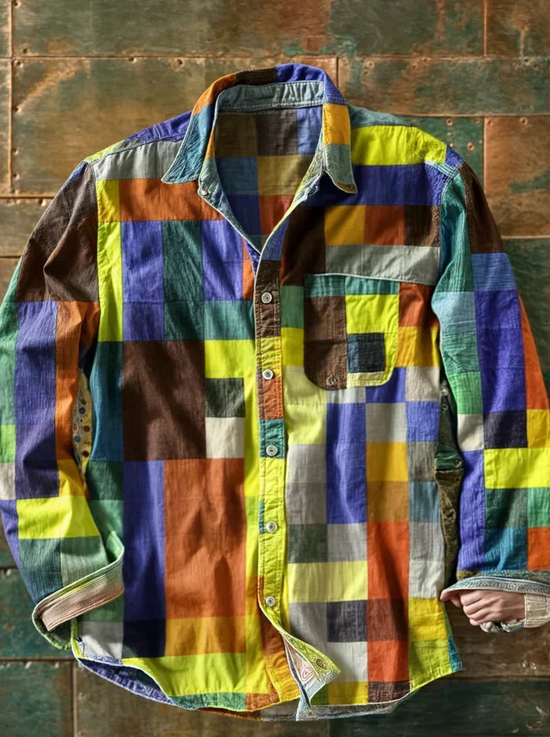 Jhoanny - Langærmet Skjorte Med Geometrisk Patchwork-mønster