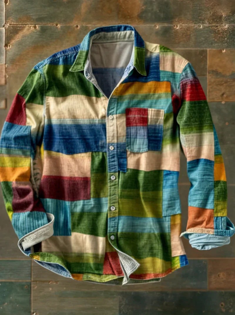 Jhoanny - Langærmet Skjorte Med Geometrisk Patchwork-mønster