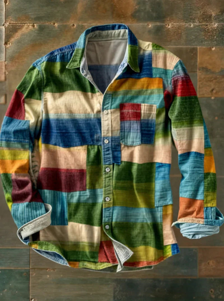 Jhoanny - Langærmet Skjorte Med Geometrisk Patchwork-mønster