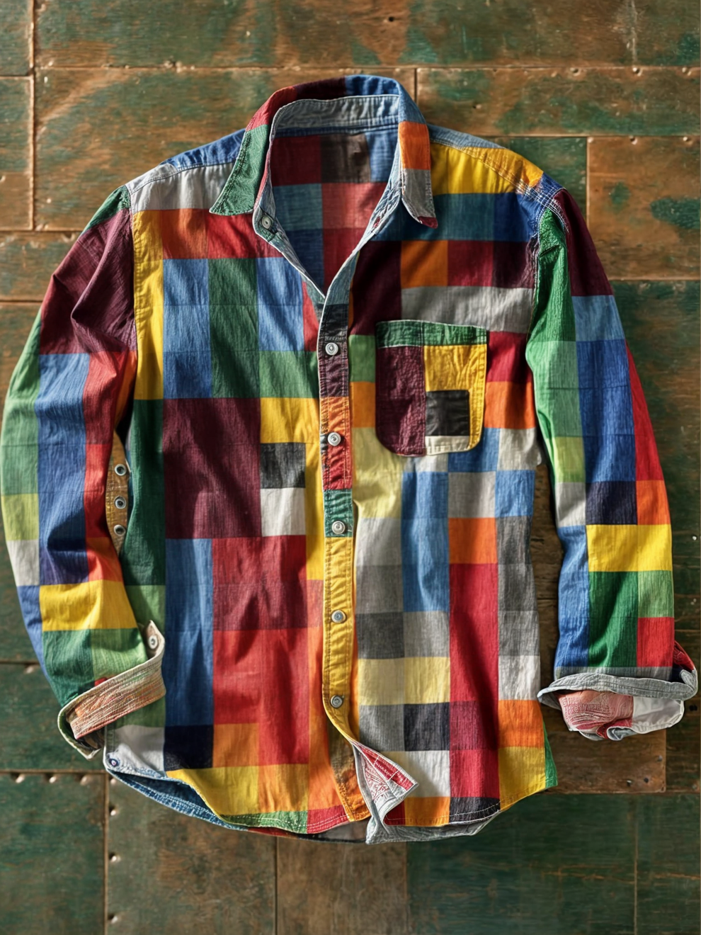 Jhoanny - Langærmet Skjorte Med Geometrisk Patchwork-mønster