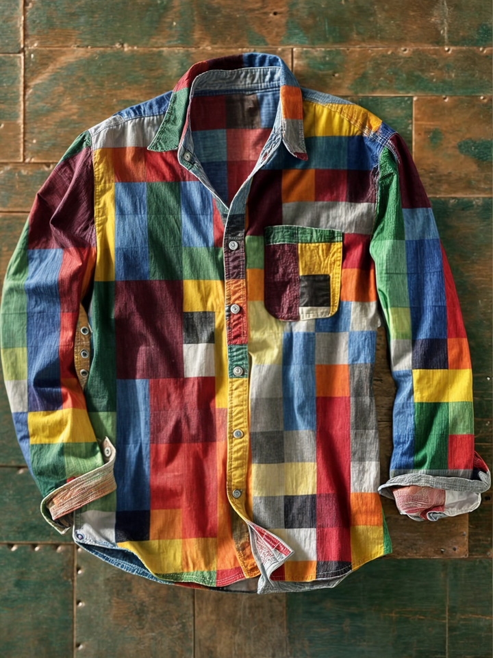 Jhoanny - Langærmet Skjorte Med Geometrisk Patchwork-mønster