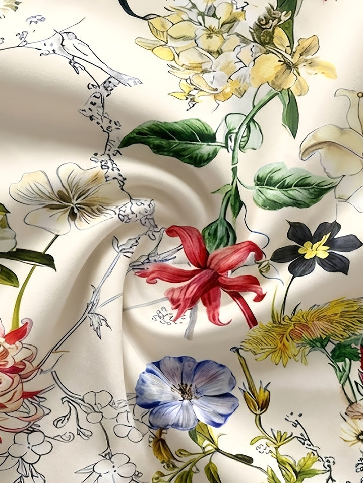 Nabilah - Afslappet Kortærmet Top Med Blomster Udskriv
