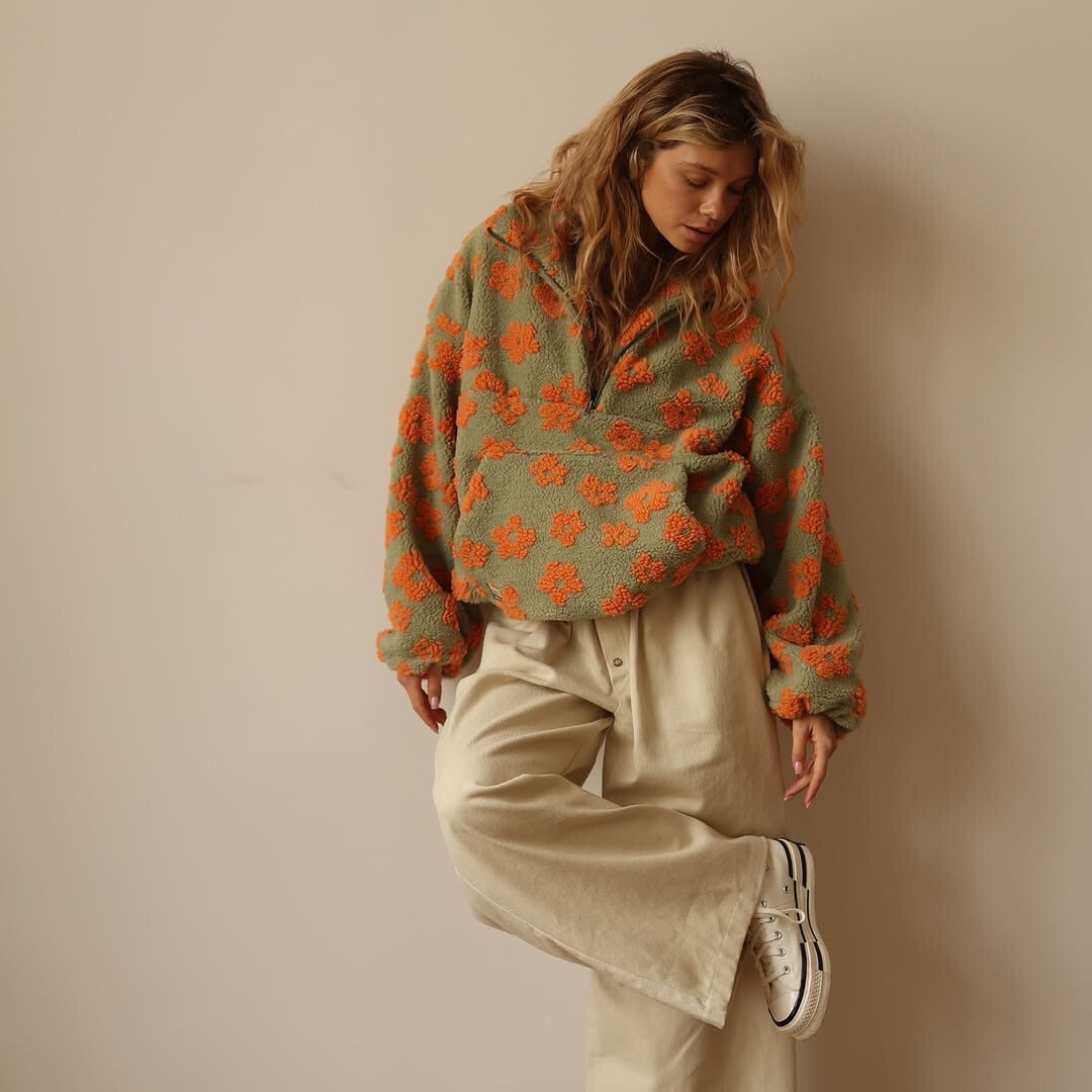 Yzella – Fleece-trøje Med Blomsterprint