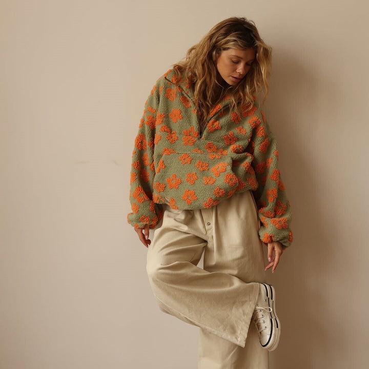 Yzella – Fleece-trøje Med Blomsterprint