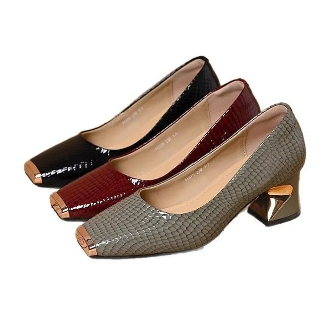 Merja – Pumps Med Slangeskindsmønster Og Bred Hæl
