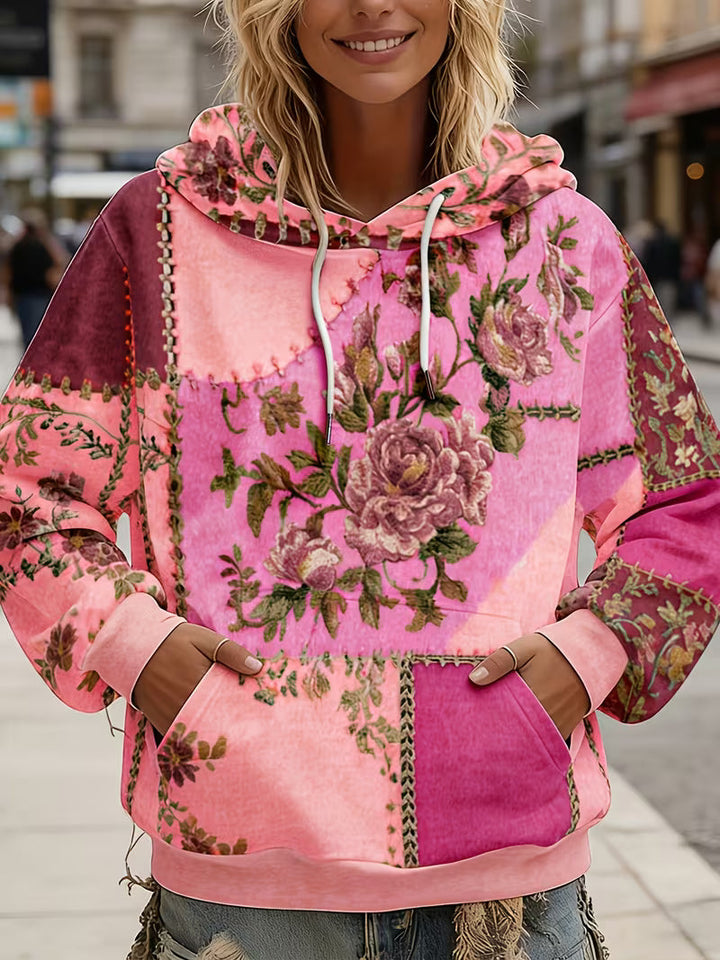 Norella – Langærmet Hættetrøje Med Blomstermønster I Patchwork