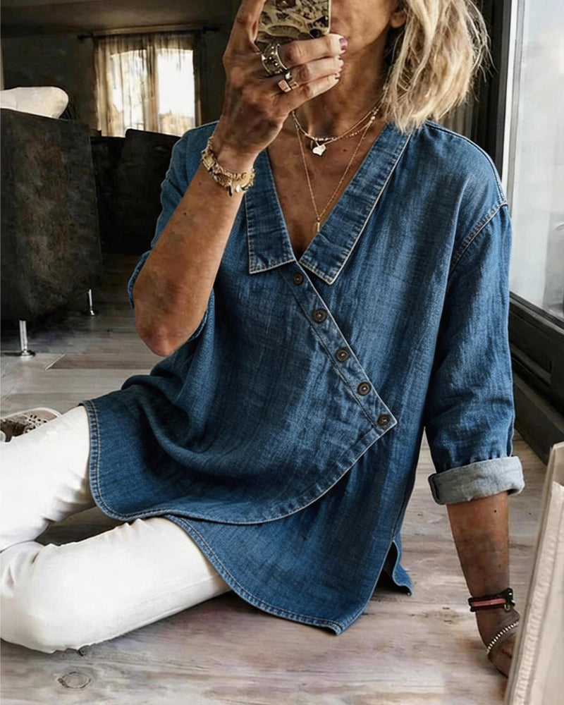 Olizia – Enkel Bluse Med Diagonal Knaplukning