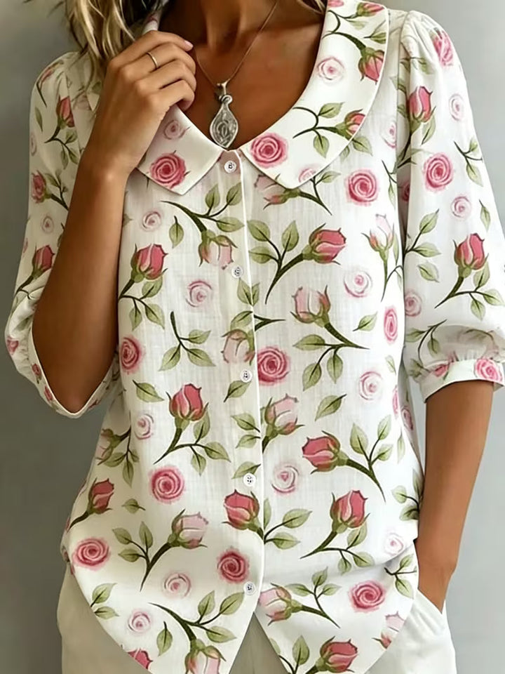 Alvique – Bluse Med Kort Ærme Og Blomsterprint På Kraven