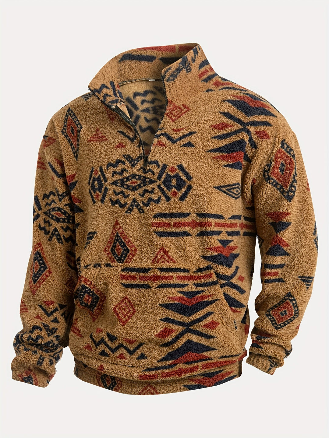 Jacco – Fleece-sweatshirt Med Halv Lynlås Og Geometrisk Mønster