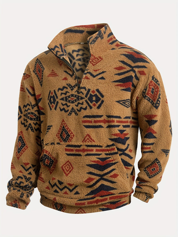 Jacco – Fleece-sweatshirt Med Halv Lynlås Og Geometrisk Mønster