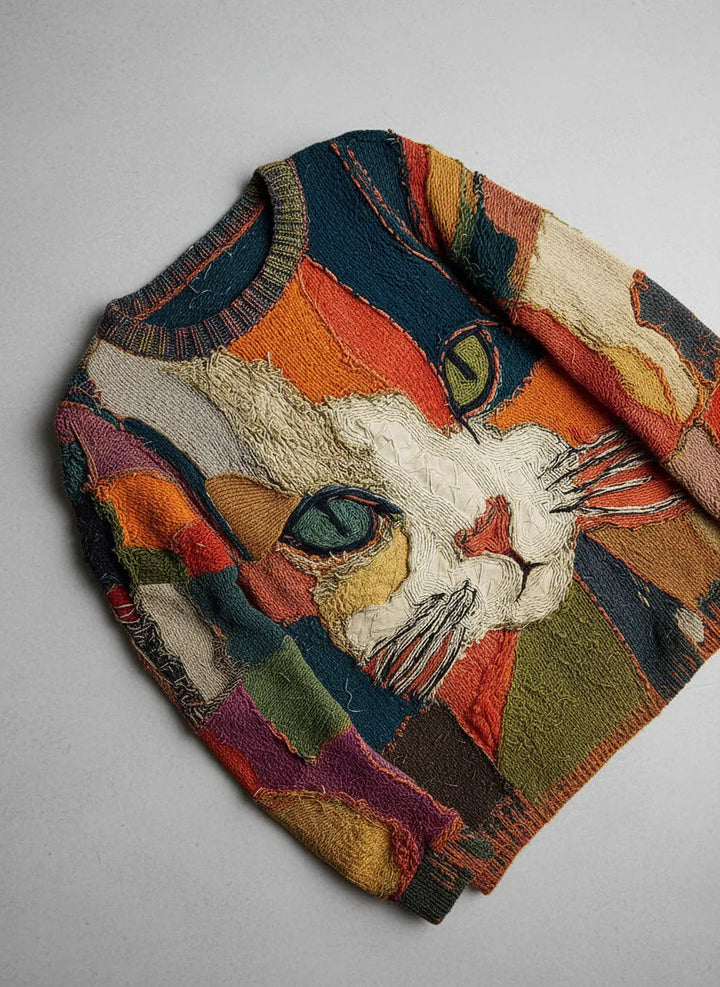 Chaya – Afslappet, Kunstnerisk Patchwork-Top Med Katteansigt