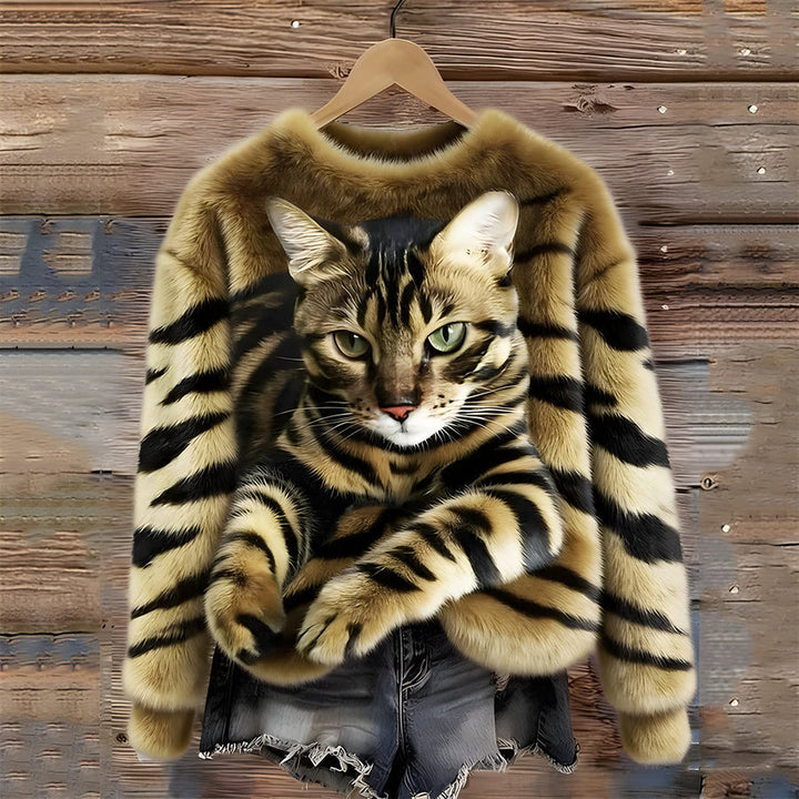 Zohara – Sweater I Imiteret Pels Med Katteprint