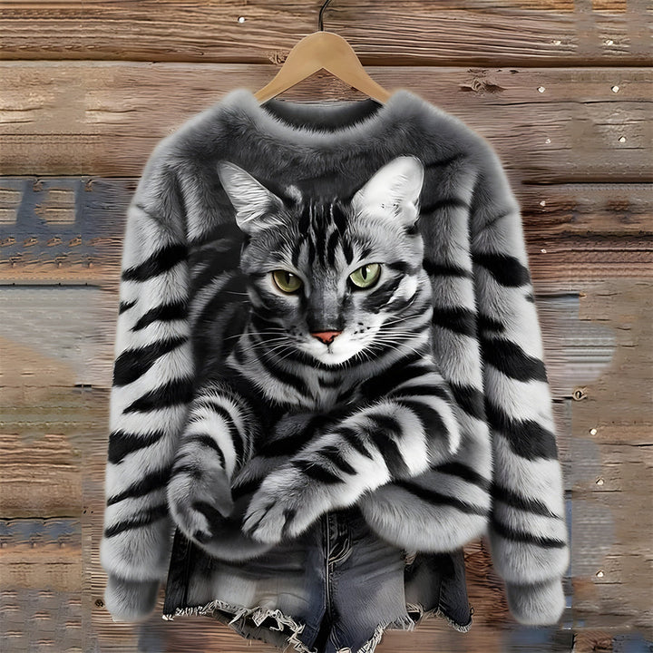 Zohara – Sweater I Imiteret Pels Med Katteprint