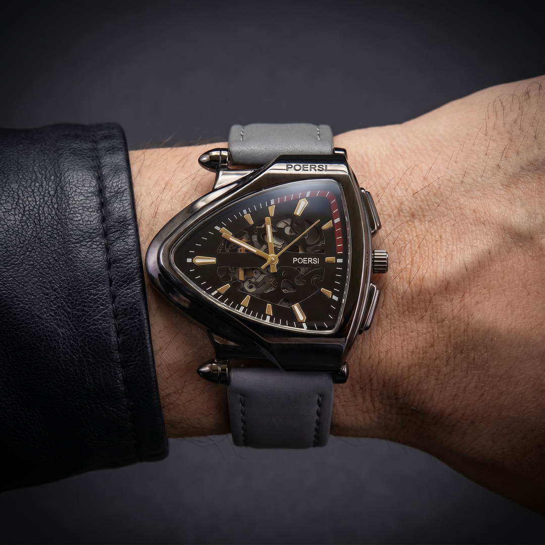 Narciso – Trekantet Læderur Med Skeletdesign