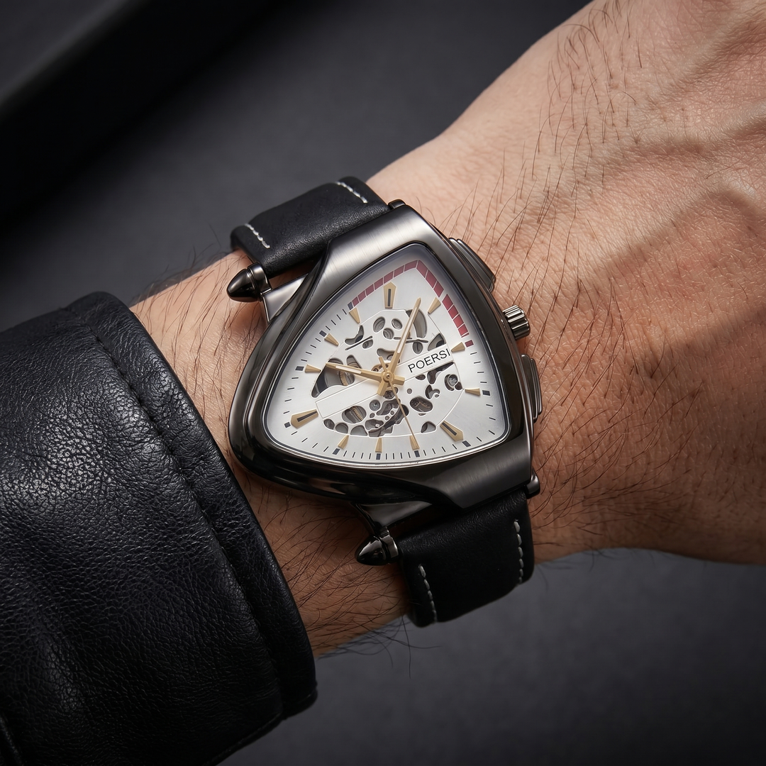 Narciso – Trekantet Læderur Med Skeletdesign