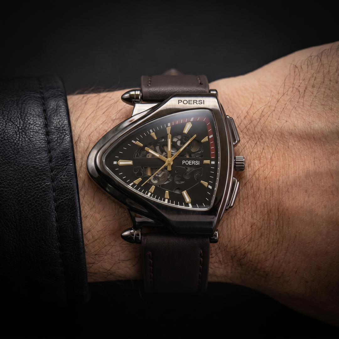 Narciso – Trekantet Læderur Med Skeletdesign