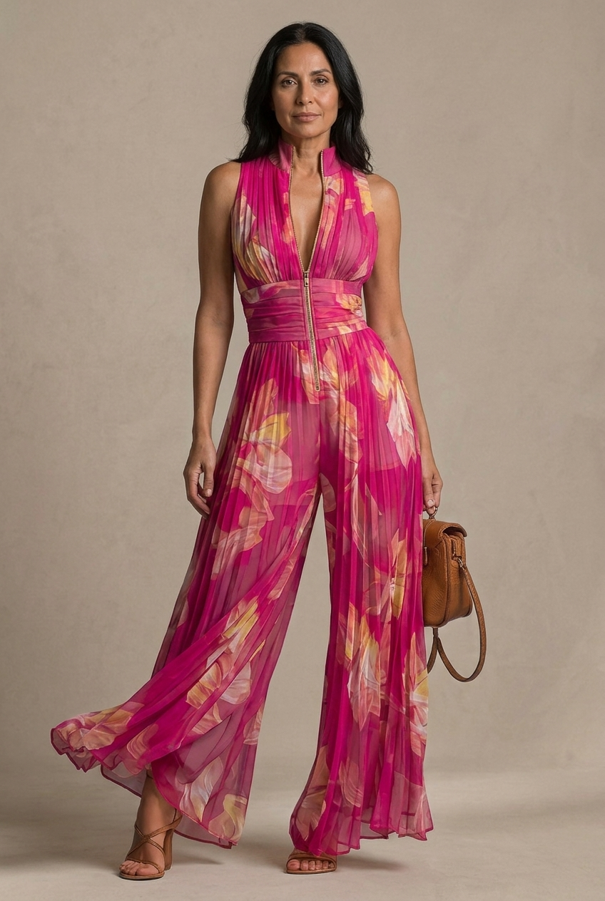 Lamai – Elegant Plisseret Jumpsuit Med Halterneck Og Brede Ben