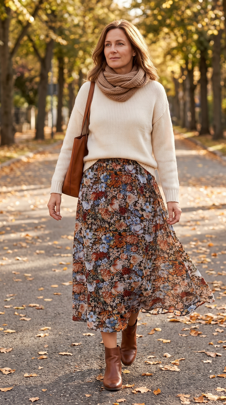 Zolina – Nederdel Med Blomsterprint Og Elastisk Talje
