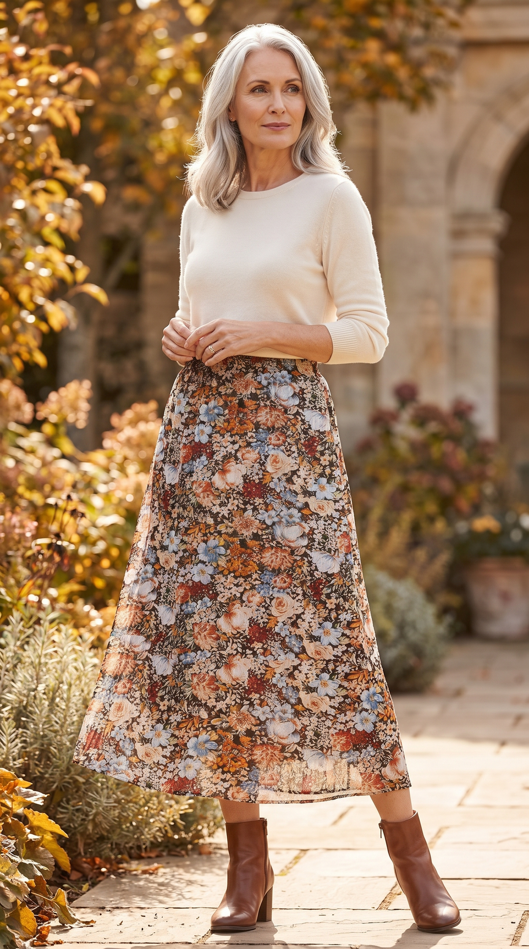 Zolina – Nederdel Med Blomsterprint Og Elastisk Talje
