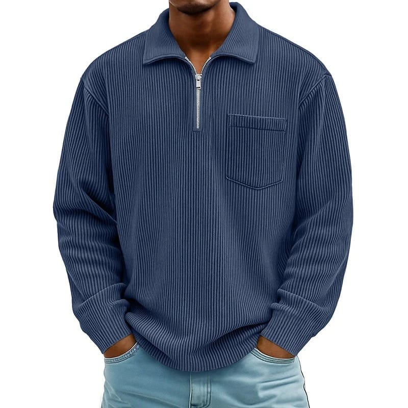 Quenton – Sweater Med Halv Lynlås og Brystlomme