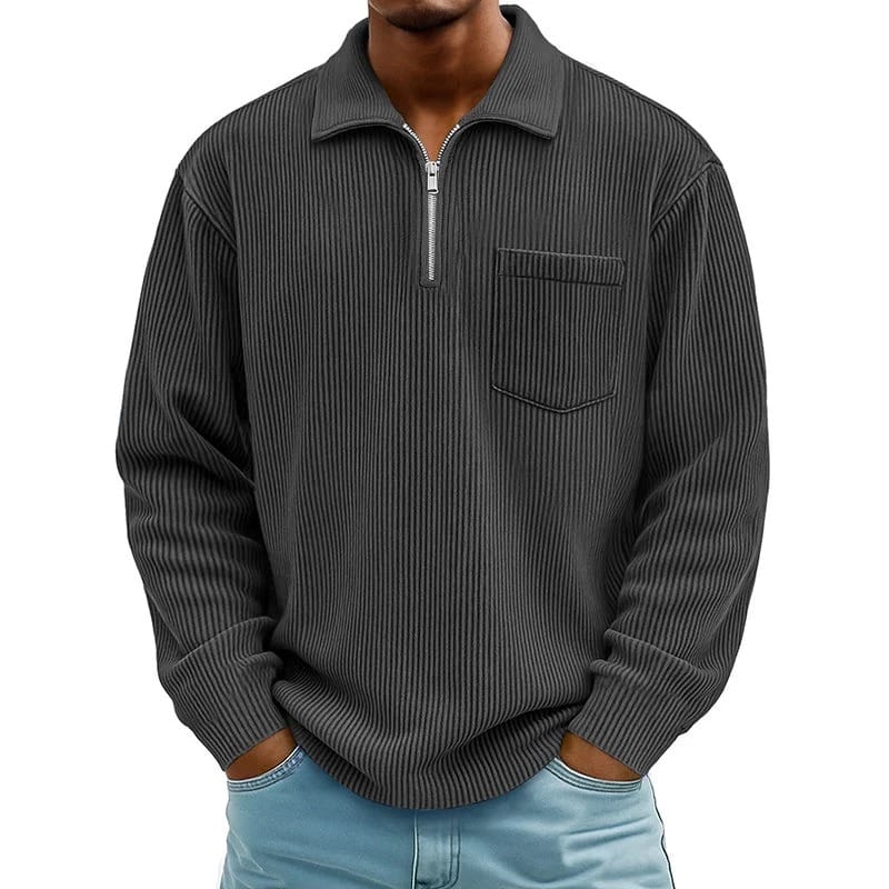 Quenton – Sweater Med Halv Lynlås og Brystlomme