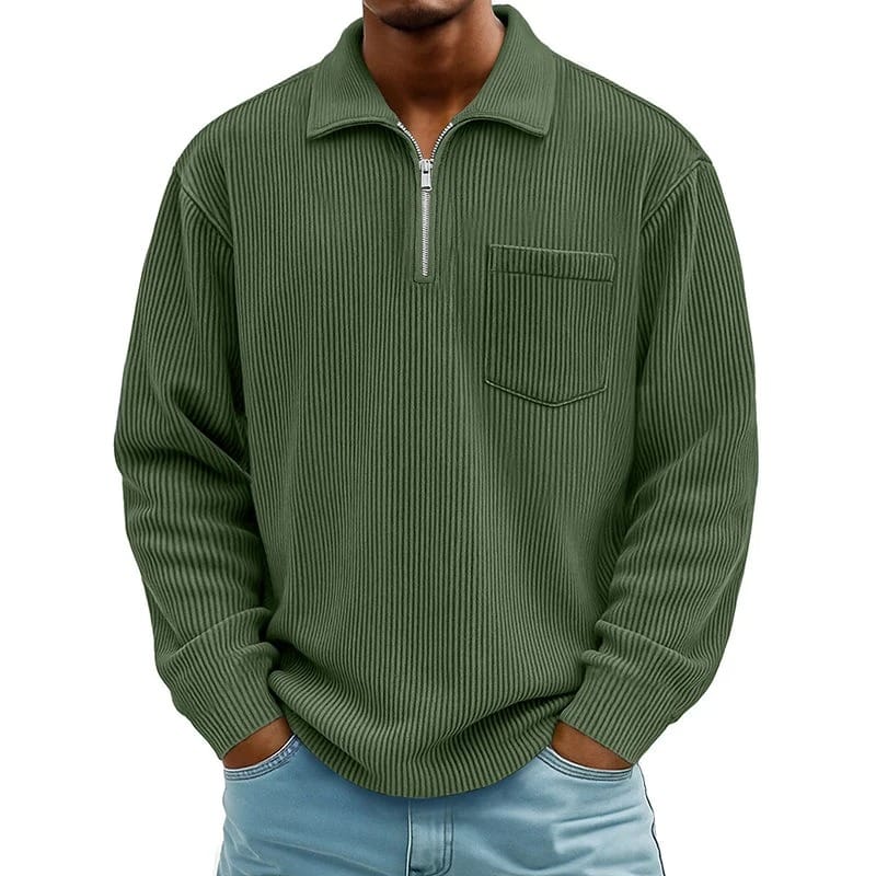 Quenton – Sweater Med Halv Lynlås og Brystlomme