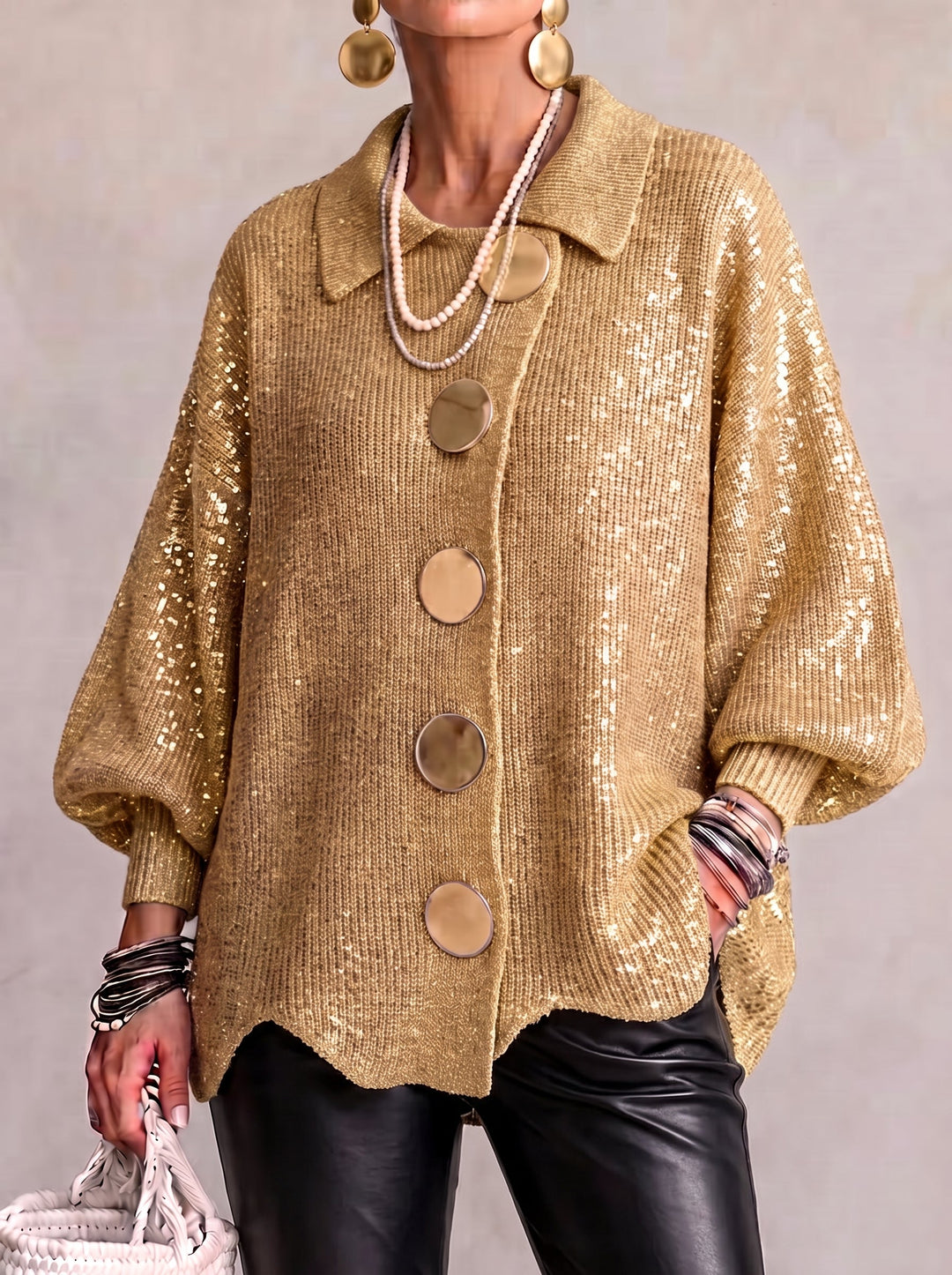 Kizzi – Overdimensioneret Cardigan Med Guldknapper