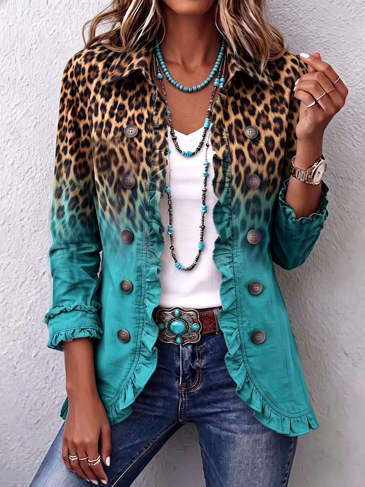 Dominique - Leopardmønstret Blazer Jakke Med Ombre Effekt Og Flæser