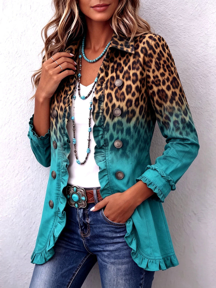 Dominique - Leopardmønstret Blazer Jakke Med Ombre Effekt Og Flæser