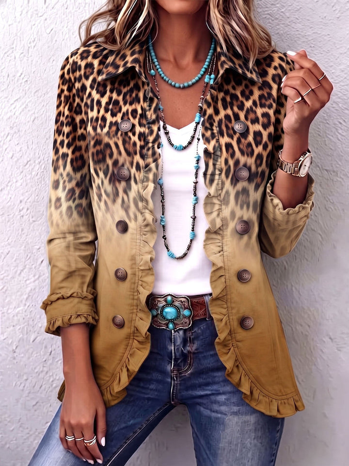 Dominique - Leopardmønstret Blazer Jakke Med Ombre Effekt Og Flæser