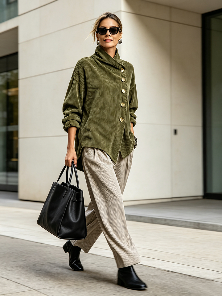 Moniza – Asymmetrisk Cardigan I Fløjl Med Knapper