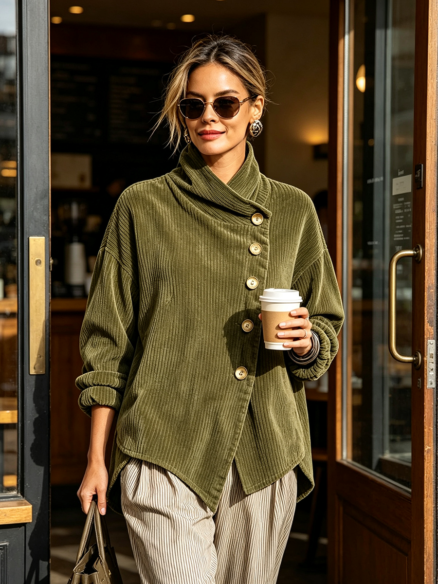 Moniza – Asymmetrisk Cardigan I Fløjl Med Knapper