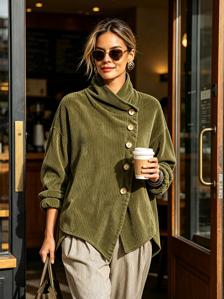 Moniza – Asymmetrisk Cardigan I Fløjl Med Knapper