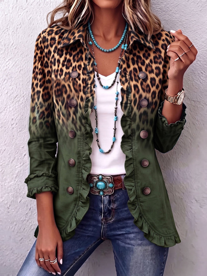 Dominique - Leopardmønstret Blazer Jakke Med Ombre Effekt Og Flæser