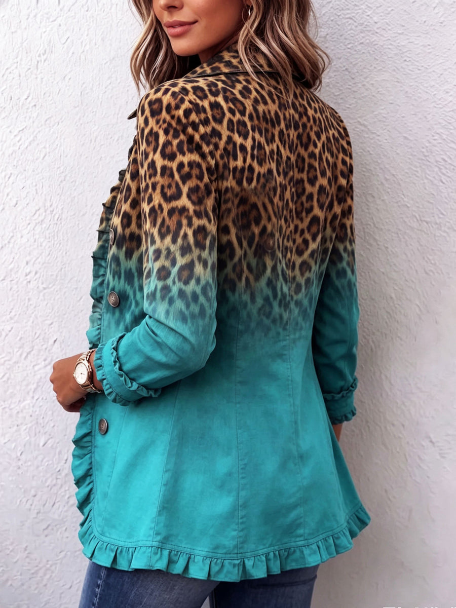 Dominique - Leopardmønstret Blazer Jakke Med Ombre Effekt Og Flæser