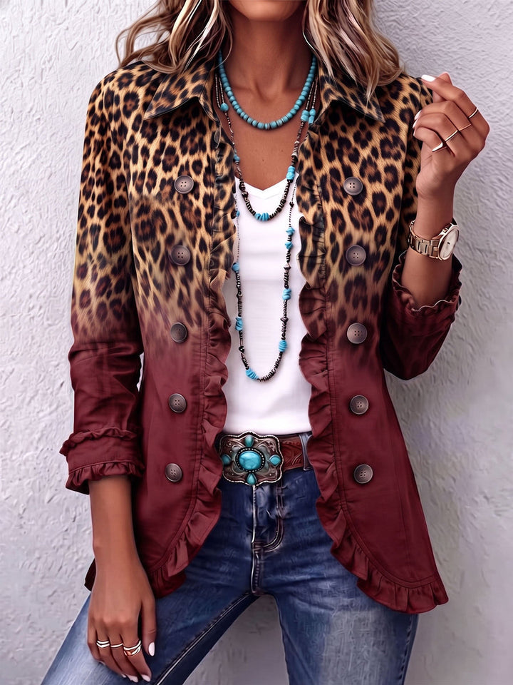Dominique - Leopardmønstret Blazer Jakke Med Ombre Effekt Og Flæser
