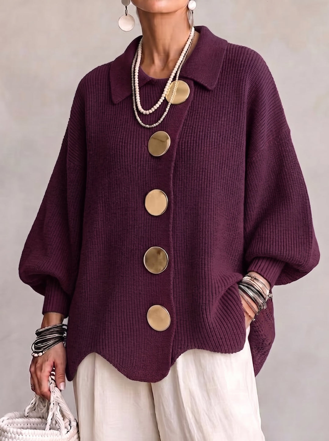Kizzi – Overdimensioneret Cardigan Med Guldknapper