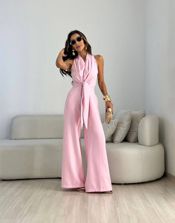 Kamwi – Elegant Jumpsuit Med Draperet Halsudskæring Og Brede Ben