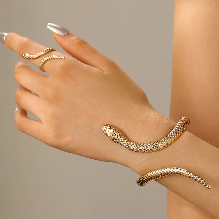 Zevella – Sæt Med Armbånd Og Ring Med Skulptureret Slangemotiv