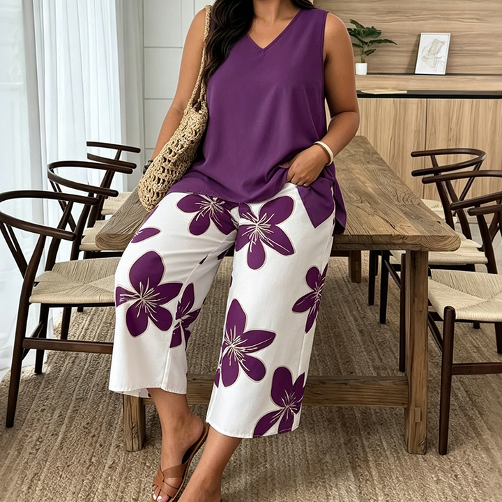 Aniza – Asymmetrisk Top Og Capribukser Med Blomstermønster