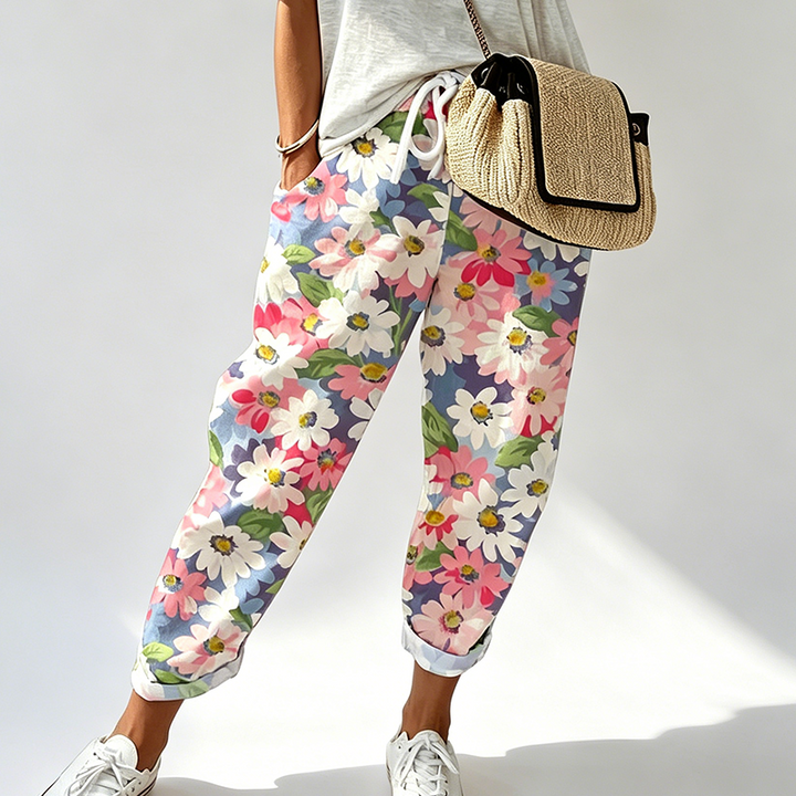 Leyza – Tapered Bukser Med Blomster Udskriv